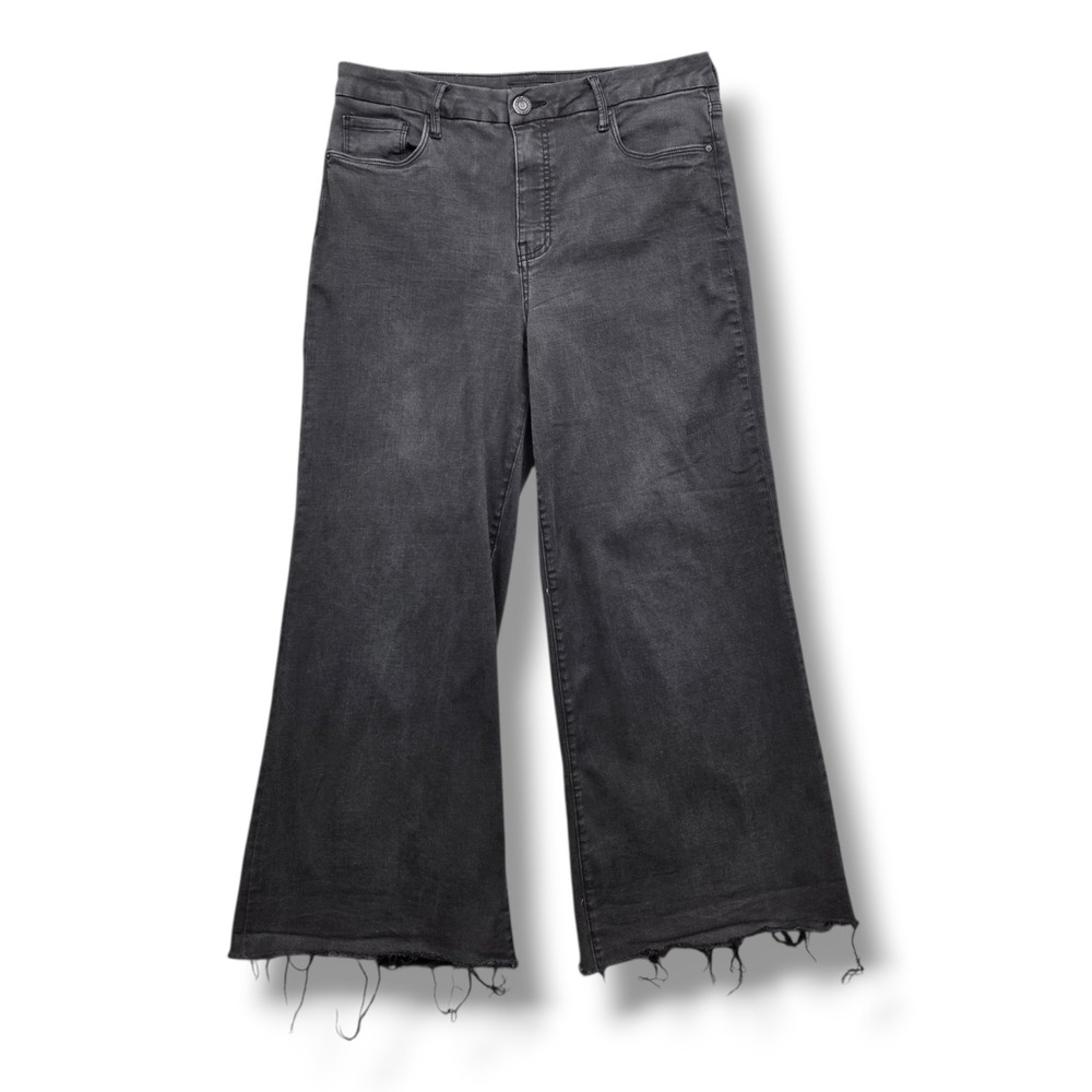 Kut from the Kloth Meg Jeans Womens 10 Fab Ab Wide Leg High Rise Fray Hem Black
